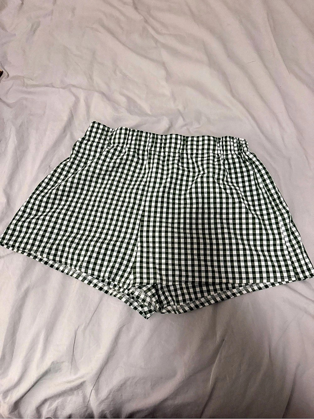 SHEIN EZwear Gingham Print Elastic Waist Shorts Green & White Large